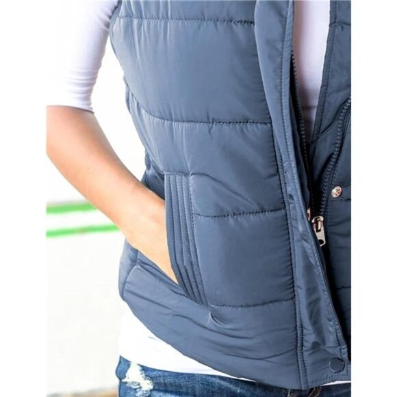 Yeokou Women's Slim Sleeveless Quilted Removable Hooded Winter Puffer Vest Coat - Picture 6 of 7